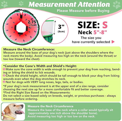 Inflatable Dog Cone with Anti-Licking Clear Shield, Protective Dog Donut Collar After Surgery, Adjustable Soft Recovery Cone for Pets, Alternative Collar with Buckle Strap (Watermelon, S)