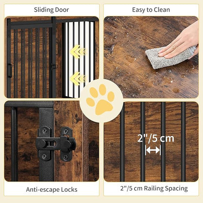 Hzuaneri 27.2" Dog Crate Furniture with Barn Door, Heavy Duty Dog Kennel Indoor with 2 Doors, Wooden Pet Cage End Table for Small Medium Dogs up to 22 lb, Anti-Chew Anti-Escape, Rustic Brown DFC84301B