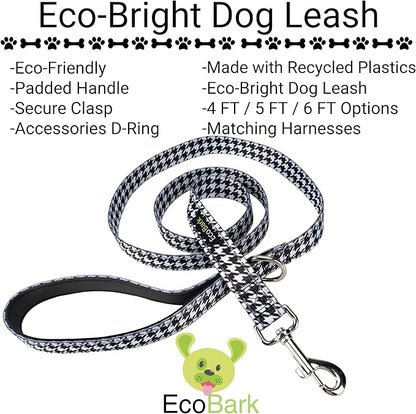 EcoBark Dog Leash - Soft & Reflective Comfort Leash with Padded Handle - Safe, Strong, & Durable for Small, Medium or Large Dogs (Houndstooth)