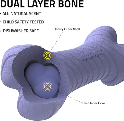 Playology Dog Toys | Dual Layer Bone Durable Chew Toy Bone for Dogs | Medium Blueberry Scented Toy - Easy to Clean and Made from Non Toxic Materials