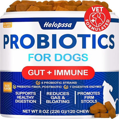 Dog Probiotics - 6 Billion CFU - Without Yeast - w/Prebiotics, Enzymes, Pumpkin - Advanced Probiotics for Dogs for Gut & Digestive Health, Seasonal Allergies & Itchy Skin, Yeast Balance - 120 Treats