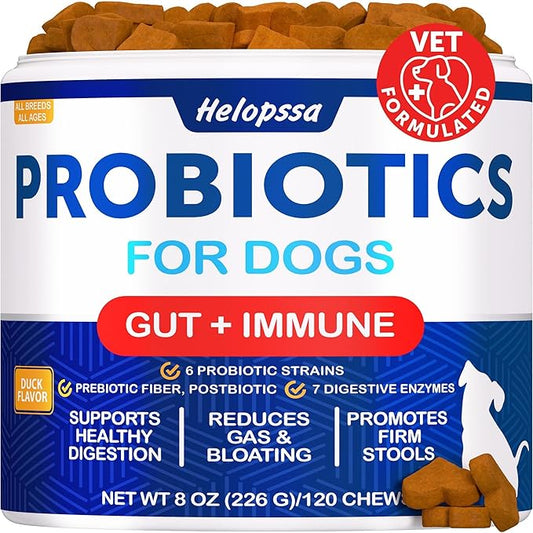 Dog Probiotics - 6 Billion CFU - Without Yeast - w/Prebiotics, Enzymes, Pumpkin - Advanced Probiotics for Dogs for Gut & Digestive Health, Seasonal Allergies & Itchy Skin, Yeast Balance - 120 Treats