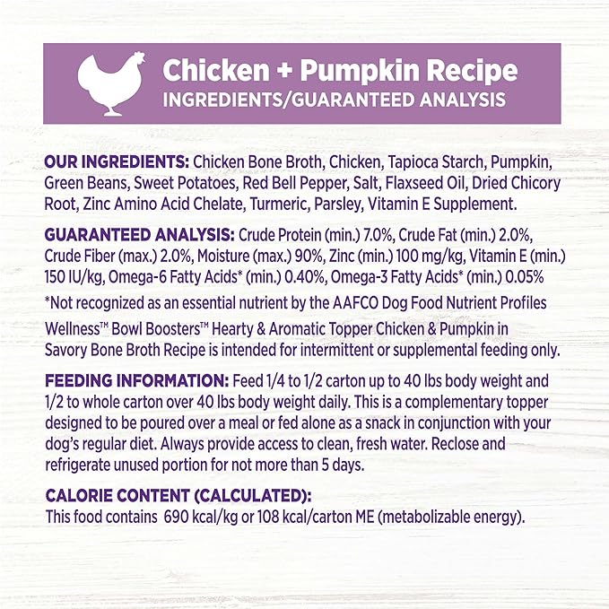 Wellness Bowl Boosters Hearty Topper Wet Dog Food for Small, Medium, and Large Breeds, Grain Free, Natural, Chicken and Pumpkin Recipe, 5.5 oz, Pack of 12