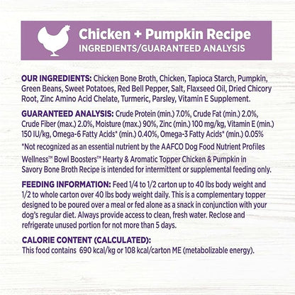 Wellness Bowl Boosters Hearty Topper Wet Dog Food for Small, Medium, and Large Breeds, Grain Free, Natural, Chicken and Pumpkin Recipe, 5.5 oz, Pack of 12