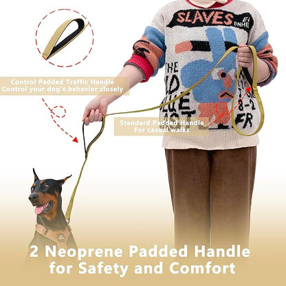 Dog Leash 5ft Long, Double Handle Dog Leash for Safety Control Training, Heavy Duty Dog Leads with Traffic Padded Handles, Reflective Leashes for Small Medium Large Dogs(5ft, Brown)