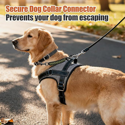 Dog Collar Safety Clip with Dual Clasps,Handmade Backup Safety Strap for Dog Harness, Collars and No Pull Harness Connectors (Black & Army Green)