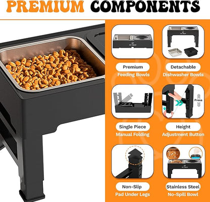 Elevated Dog Bowls, Raised Dog Bowl Stand with 4 Adjustable Heights, Stainless Steel Food Bowl & No-Spill Water Bowl – Dog Bowls Elevated for Small, Medium & Large Dogs