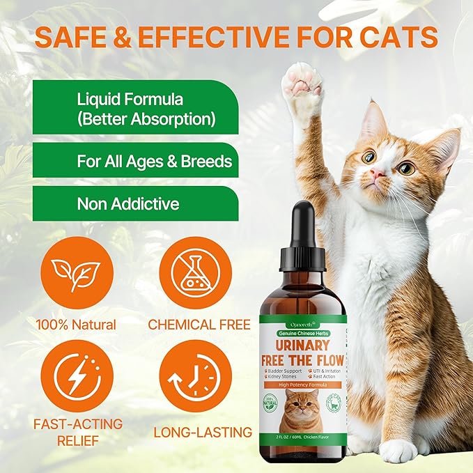 Cat Bladder Remedy for Stones & Crystals, Kidney StonesDissolver forCat- Urinary Free The Flow - Cat Urinary Tract Infection Treatment for Stones, Herbal CatUTI Remedy for Stone Relief & Prevention