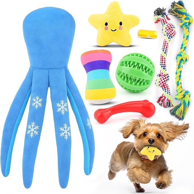 LOYEE Puppy Toys 8 Pack for Small Dogs, Luxury Dog Chew Toys with Squeaky Plush Toys, Rope Toys and Ball, Teething Toys for Puppy Supplies