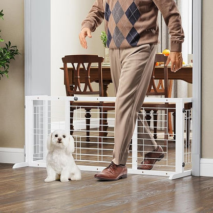 COZIWOW 38" -67" Dog Gate Indoor, Pet Gates for Doorways No Drilling, Wooden Free Standing Doggie Fence for Stairs, Safety for Small to Medium-Sized Dog,White