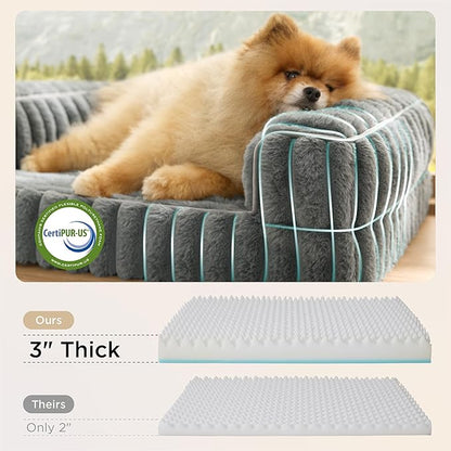 Bedsure ComfyFleece™ Orthopedic Dog Bed for Medium Dogs, Waterproof Memory Foam Medium Pet Beds with Sides, Non-Slip Bottom and Egg-Crate Foam Dog Couch Sofa with Washable Corduroy Cover, Grey