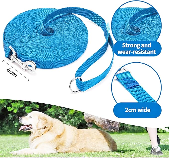 BAAPET 15/20/30/50/100 ft Long Dog Training Leash with Clickers for Small, Medium and Large Dogs or Cats (100 Feet, Blue)