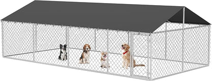 Petonly Outdoor Dog Enclosure Heavy Duty Dog Kennel House Mesh Dog Big Cage Pet Kennel Steel Fence with Secure Lock(236”x 118”)