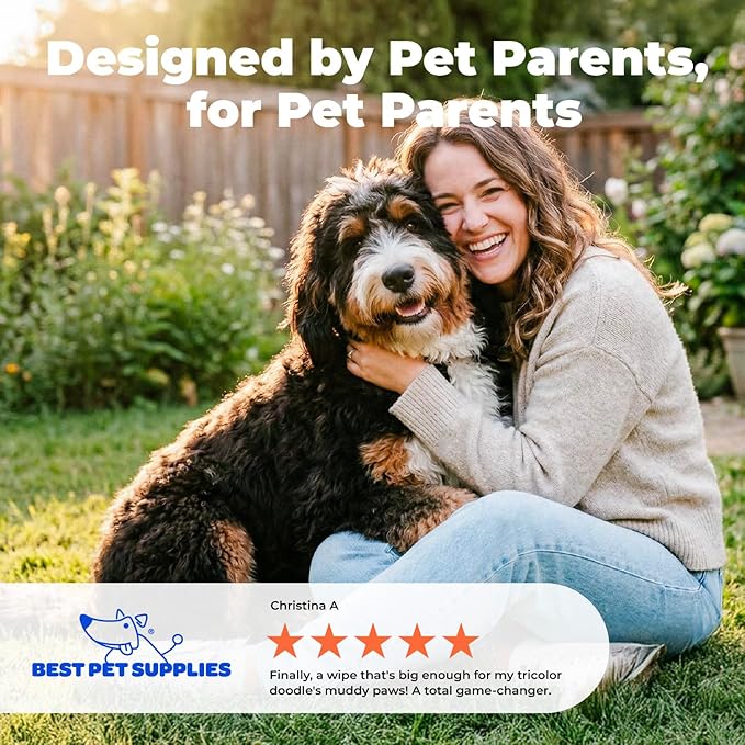 Best Pet Supplies 8" x 9" Large Unscented Dog Wipes - Cleaning and Deodorizing for Paws and Coat - Gentle Formula with Oatmeal Vitamin E for Puppies and Cats - 400 Count