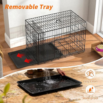 FDW Dog Crate 36-Inch Dog Cage Single Door Foldable Metal Kennel with Leakproof Tray Foldable Design Indoor Outdoor Use for Medium Dogs,Dark Black