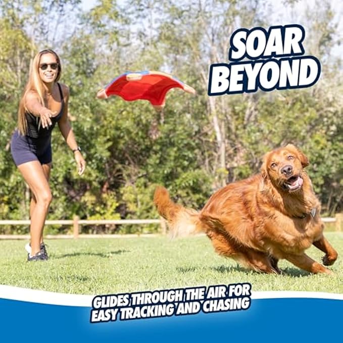 Chuckit! Flying Squirrel Fetch Dog Toy - Water Floating Flyer - Soft and Durable Polyester Canvas Construction - For Large Dogs - Size Large - 11-inch Diameter - Pack of 1 - Orange and Blue
