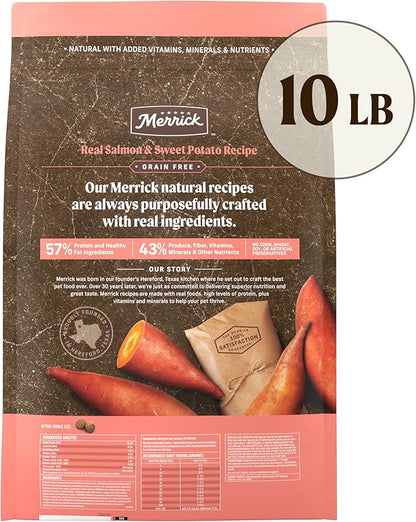 Merrick Premium Grain Free Dry Adult Dog Food, Wholesome And Natural Kibble With Real Salmon And Sweet Potato - 10.0 lb. Bag