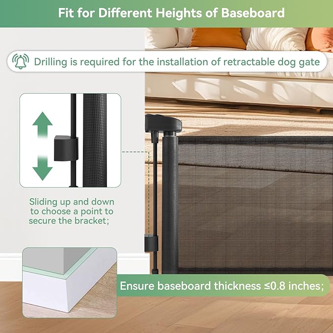 14" Tall Short Dog Gate to Step Over, Retractable Mesh Pet Door for Small Puppy, Extended up to 55" Wide for Indoor Stairs Doorways and Hallway - Black