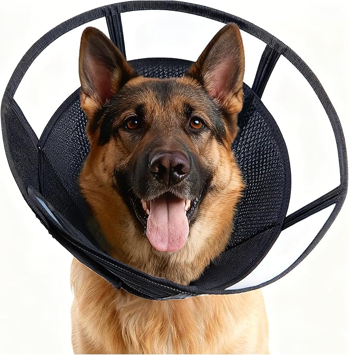 Soft Dog Cone, Stop Licking Deep Pet Recovery Collar After Surgery for Extra Large Dogs, Clear Plastic Breathable Elizabethan Head Neck Circle, Adjustable Comfortable Cones 30cm Long (XL Black)