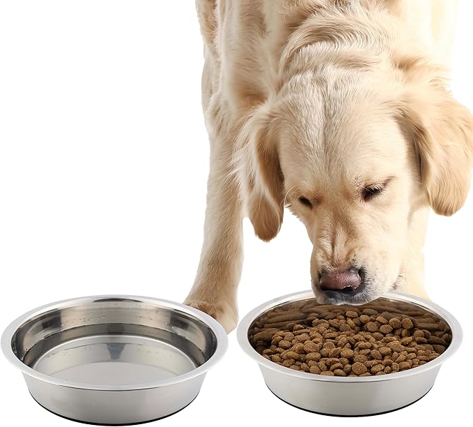 Set of 2 Stainless Steel Dog Bowls - 64oz or 8 Cups Food and Water Bowls for Dogs and Cats - Non Slip Metal Pet Dishes for Medium to Large Sized Pets - Puppy Essentials by PETMAKER