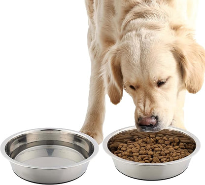 Set of 2 Stainless Steel Dog Bowls - 64oz or 8 Cups Food and Water Bowls for Dogs and Cats - Non Slip Metal Pet Dishes for Medium to Large Sized Pets - Puppy Essentials by PETMAKER