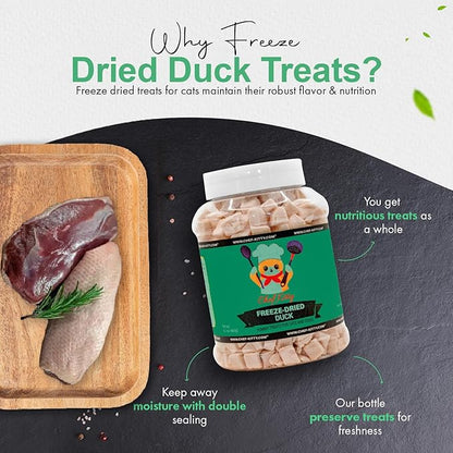 Duck Dog Treats | 100% Human Grade Freeze Dried Cat Treats, Single Ingredient | High Protein Cat & Dog Food Toppers | No Additives or Preservatives | Inspected & Tested in USA | 3.0 oz