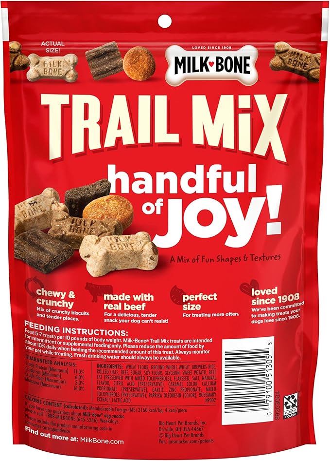 Milk-Bone Trail Mix Dog Treats, Real Beef & Sweet Potato Flavor, 9 Ounces (Pack of 6)