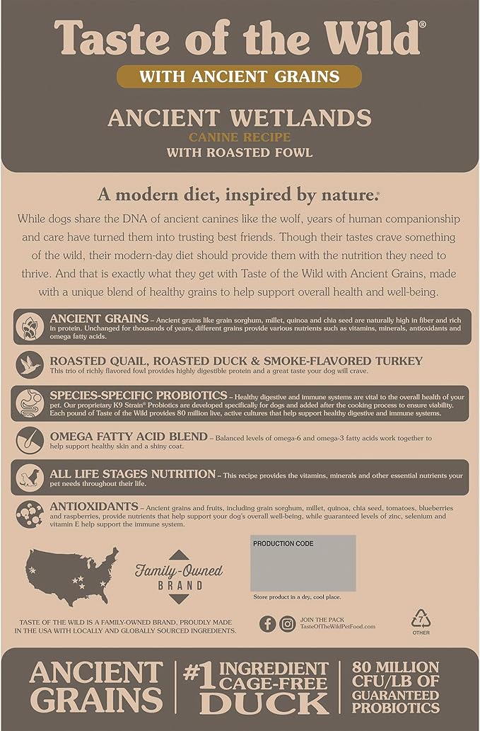 Taste of the Wild Ancient Wetlands Canine Recipe with Roasted Fowl and Ancient Grains 28lb