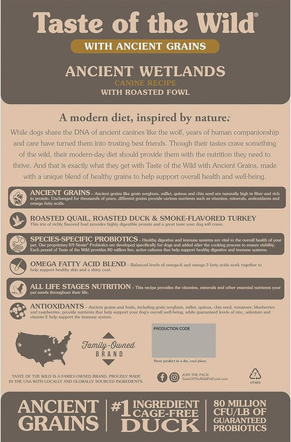 Taste of the Wild Ancient Wetlands Canine Recipe with Roasted Fowl and Ancient Grains 28lb