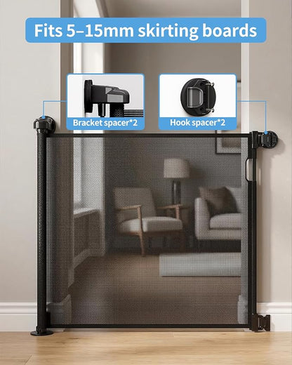 Veraste Retractable Baby Gate for Doorways and Stairs, Mesh Safety Gate for Pet, Indoor & Outdoor Use, One-Hand Operation, Easy Installation, 33.6" Tall, Expands to 55" Wide（Black,33.6"x55"