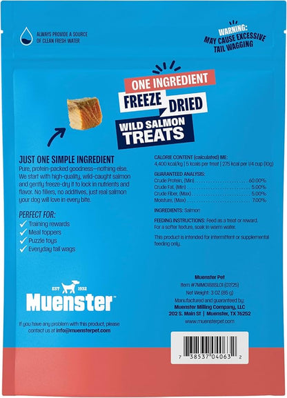 Muenster New Freeze Dried 100% Salmon Bites - Only One Ingredient Raw Salmon Freeze Dried for a Healthy and Delicous Treat. 3 Ounce (Pack of 1)