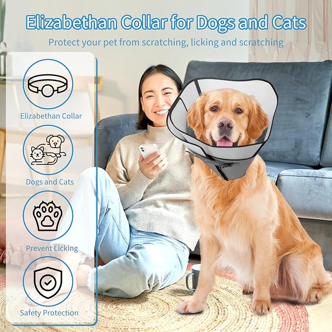 Adjustable Dog Cone Collar for Surgery Recovery, Soft Wound Collar After Surgery for Large Medium Dogs Prevent Licking, Adjutsable Elizabethan Dog Neck Collar, Comfortable Pet Recovery Collar