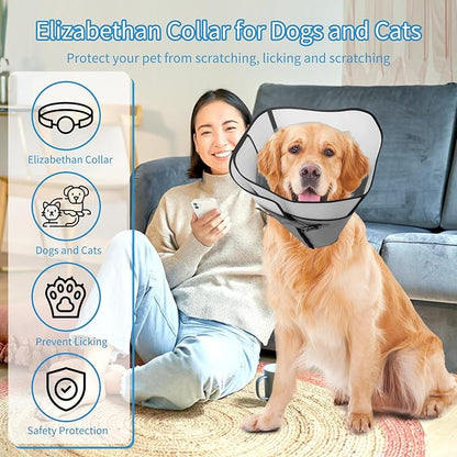 Adjustable Dog Cone Collar for Surgery Recovery, Soft Wound Collar After Surgery for Large Medium Dogs Prevent Licking, Adjutsable Elizabethan Dog Neck Collar, Comfortable Pet Recovery Collar