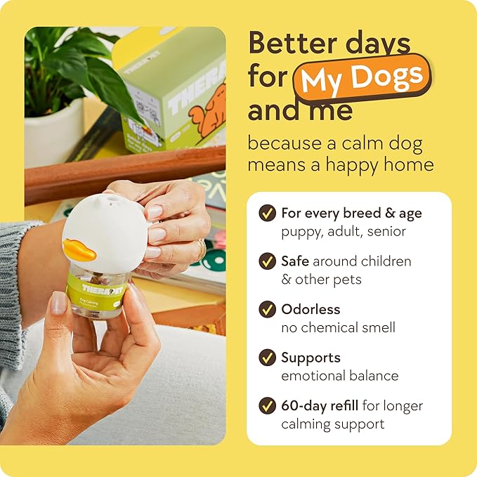 TherapetMD Dog Calming Diffuser - for Stress, Destructive Behavior, Pee Accidents, Separation Anxiety, Barking, Aggression & Chewing - 2 count Refill Included 30-Day each - Packaging May Vary