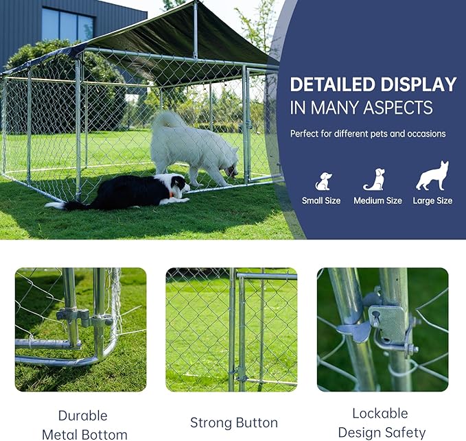 Petony Outdoor Dog Enclosure Heavy Duty Dog Kennel House Mesh Dog Big Cage Pet Kennel Steel Fence with Secure Lock