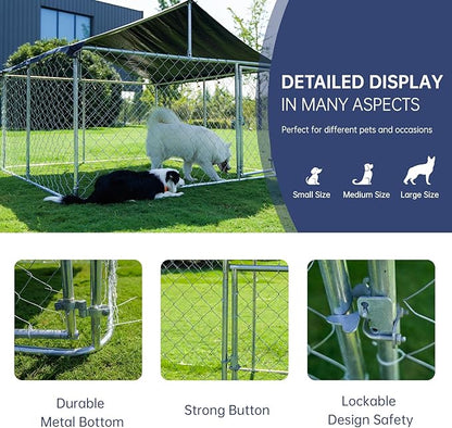 Petony Outdoor Dog Enclosure Heavy Duty Dog Kennel House Mesh Dog Big Cage Pet Kennel Steel Fence with Secure Lock