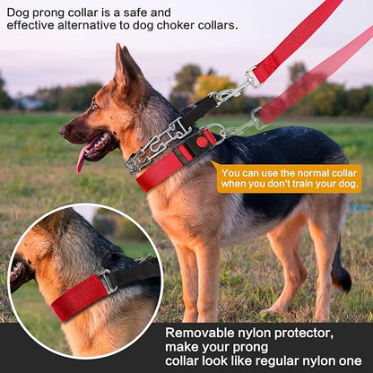 Prong Training Collar with Comfort Tips and Quick Release - Dog Choke Pinch Collar with Nylon Cover - Classic Collar and Leash for Small to Large Dogs