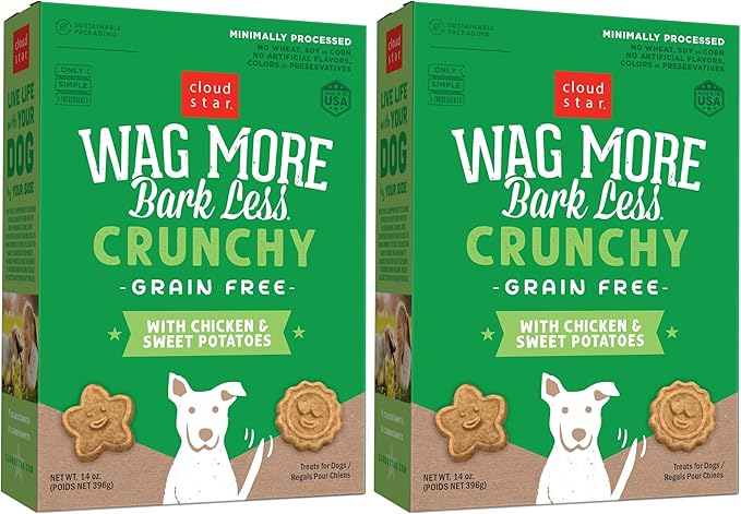 Cloud Star Wag More Bark Less - Dog Treats - Crunchy Biscuits - Grain Free Chicken & Sweet Potato - 14 oz Box (Pack of 2)