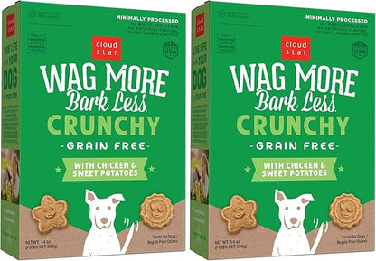 Cloud Star Wag More Bark Less - Dog Treats - Crunchy Biscuits - Grain Free Chicken & Sweet Potato - 14 oz Box (Pack of 2)