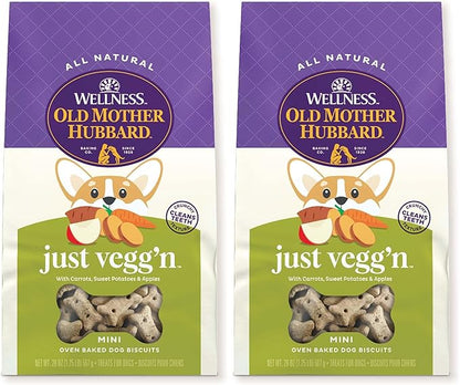 Old Mother Hubbard Wellness Just Vegg'n Dog Biscuits, Natural, Training Treats, Sweat Potato, Oats, Apples & Carrots Flavor, Mini Size, (20 Ounce Bag) (Pack of 2)