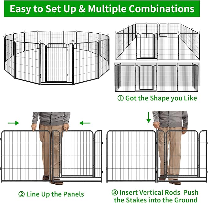 Kfvigoho Dog Playpen Outdoor Extra Wide 16 Piece Panels Heavy Duty Dog Fence 40" Height Anti-Rust with Doors Portable for RV Camping Yard, Total 42FT, 140 Sq.ft, Snowy Black