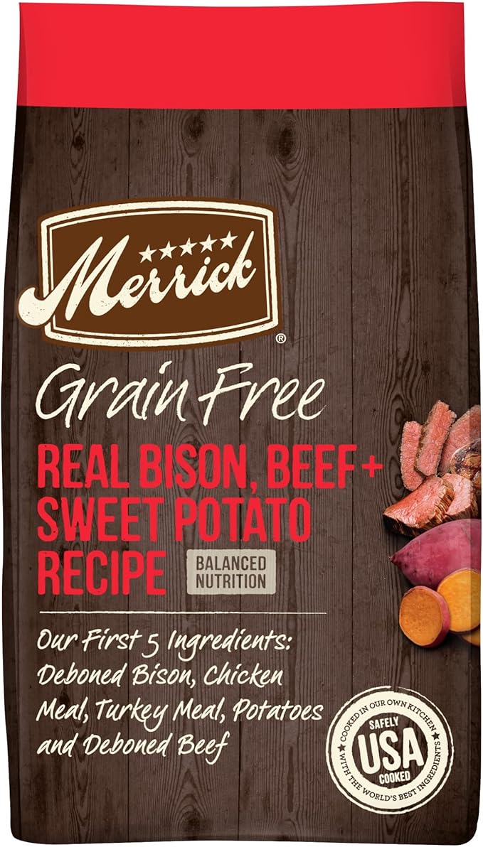 Merrick Premium Grain Free Dry Adult Dog Food, Wholesome And Natural Kibble With Beef, Bison And Sweet Potato - 10.0 lb. Bag