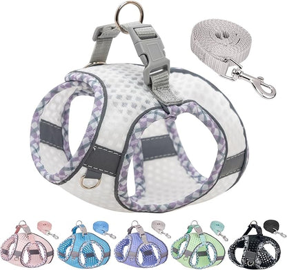 Summer Dog Harness and Leash Set, Soft Dog Vest Harness with Super Breathable Diamond Mesh, Reflective No-Pull Pet Harness for Outdoor Walking, Training for Small Dogs, Cats White XXS