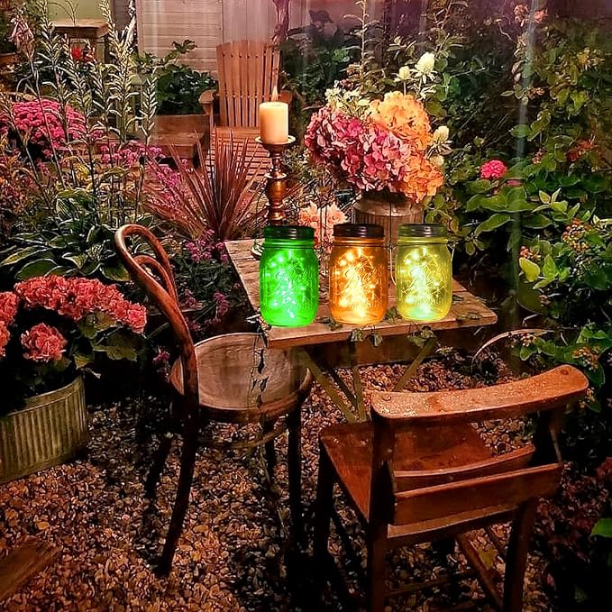 YJFWAL Solar Mason Jar Lights, 12 Pack 30 LED Fairy Firefly String Mason Jar Lids Lights with 12 Hangers (No Jars), DIY Mason Jar Patio Garden Wedding Party Birthday Decor