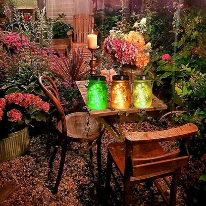YJFWAL Solar Mason Jar Lights, 12 Pack 30 LED Fairy Firefly String Mason Jar Lids Lights with 12 Hangers (No Jars), DIY Mason Jar Patio Garden Wedding Party Birthday Decor