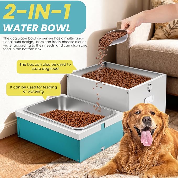 11L Automatic Dog Water Dispenser for Large Dogs Stainless Steel Bowl and Dog Food Storage Container (11L)
