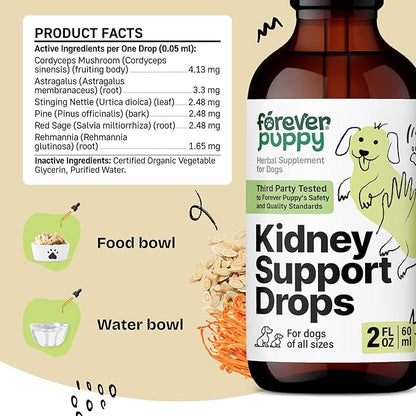 Forever Puppy Kidney Support Drops for Dogs - Cordyceps Mushroom, Astragalus, Stinging Nettle Leaf Extract - Liquid Dog Vitamins and Supplements - Sugar & Alcohol-Free Tincture - 2 fl oz