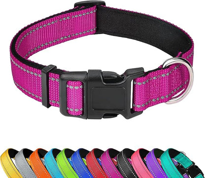 Reflective Dog Collar, Adjustable Soft Neoprene Padded Nylon Pet Collars with Buckle for Small Dogs, Rose Red,S