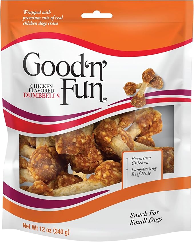 Good'N'Fun Chicken Flavored Dumbbells, Rawhide Snacks for Small Dogs