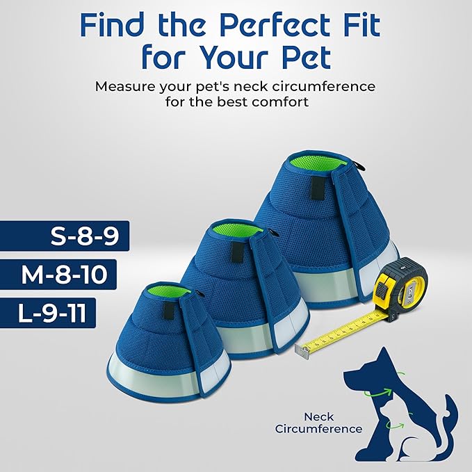 Premier Web Products Soft Dog Cone Collar To Stop Licking - Medium Dog Cone, Adjustable and Reversible Design, Non-Woven Breathable Fabric, Elizabethan Recovery Collar after Surgery for Cat, Blue